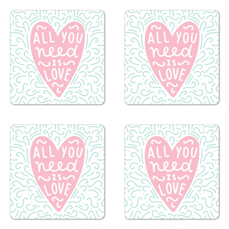 Pink Heart Shapes Doodles Coaster Set Of Four