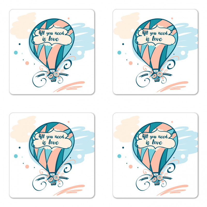 Hot Air Balloon Pastel Flora Coaster Set Of Four