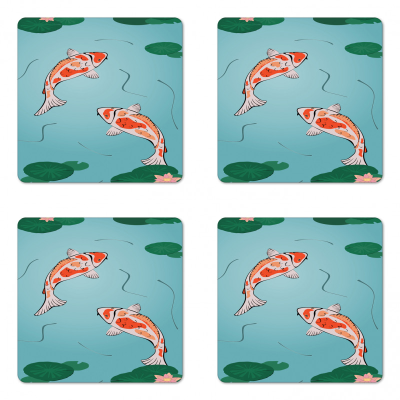 Japanese Koi Swimming Pond Coaster Set Of Four