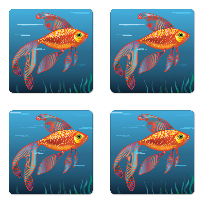 Aquarium Fishes in Water Coaster Set Of Four