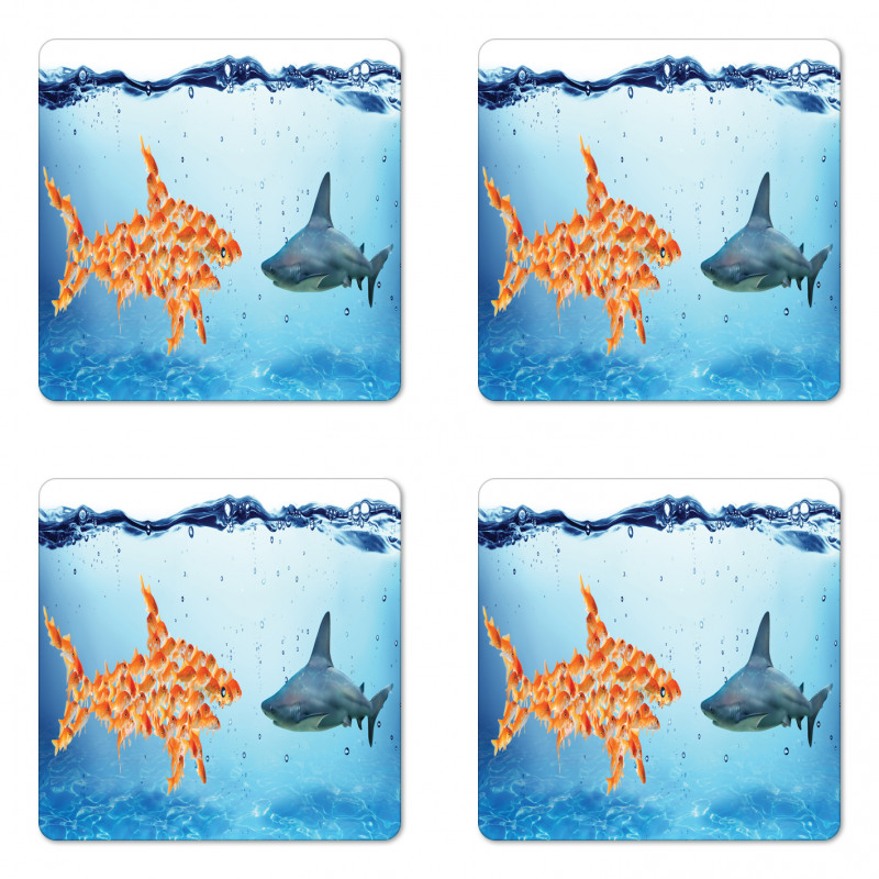 Fish Team up Against Shark Coaster Set Of Four