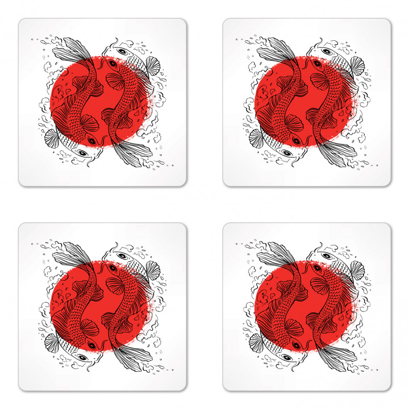 Japanese Carps on Circle Coaster Set Of Four