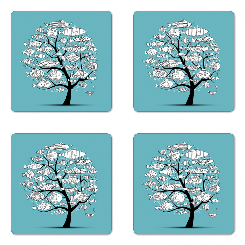 Fish Tree Concept Artwork Coaster Set Of Four