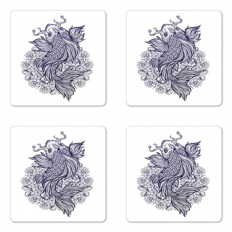 Koi Carp in Dark Blue Tone Coaster Set Of Four