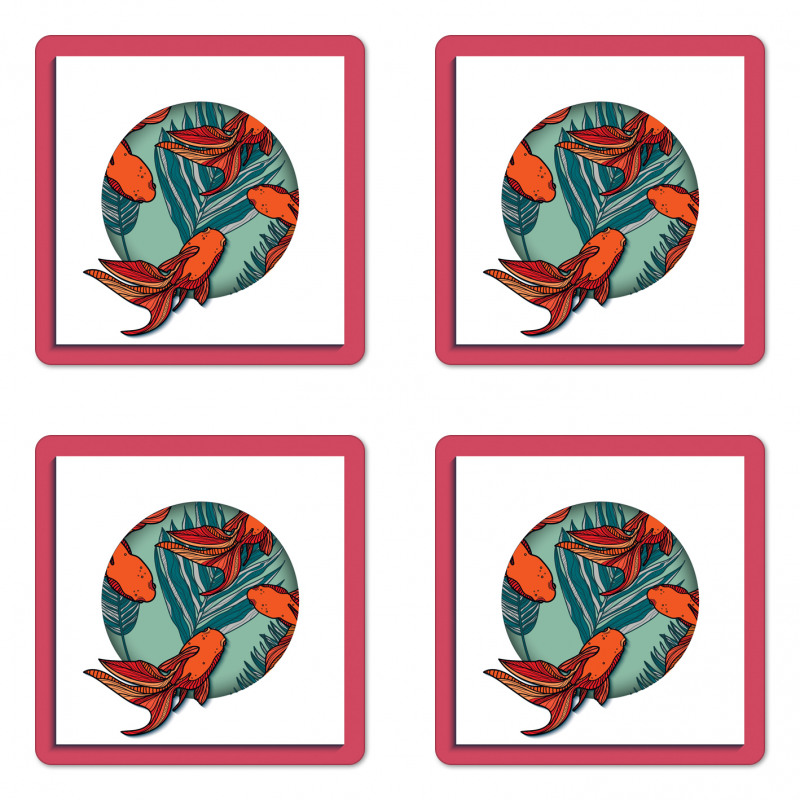 Tropical Leaves in Circle Coaster Set Of Four