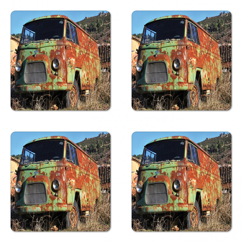 Damaged Old Green Van Coaster Set Of Four