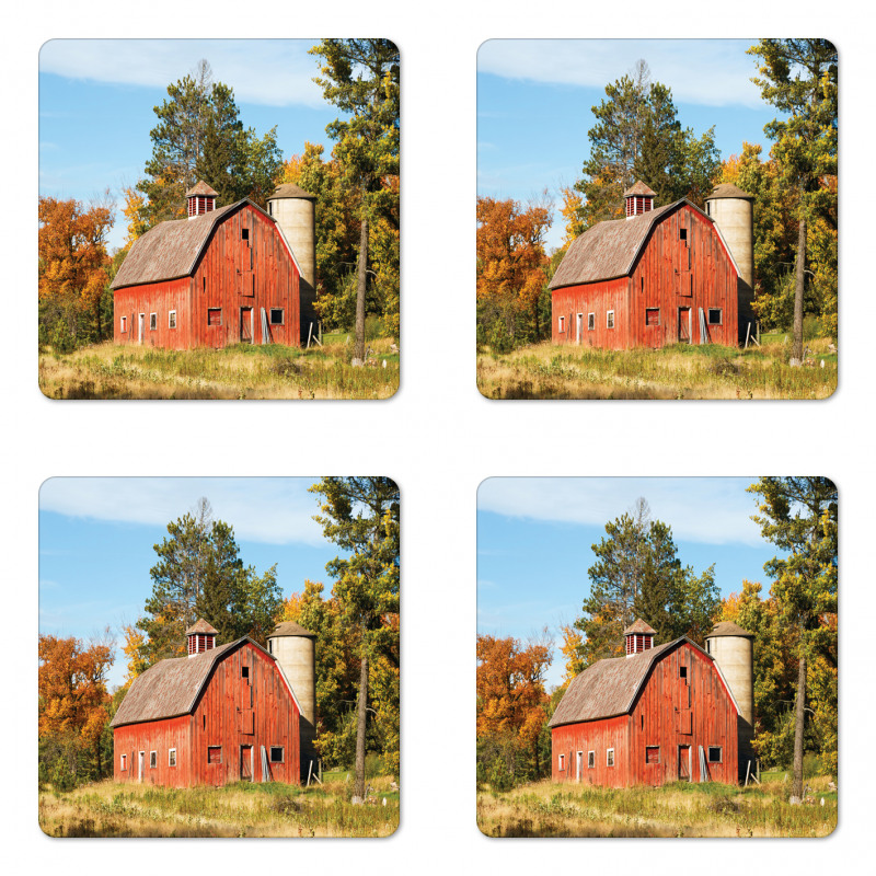 Old Barn Silo with Trees Coaster Set Of Four