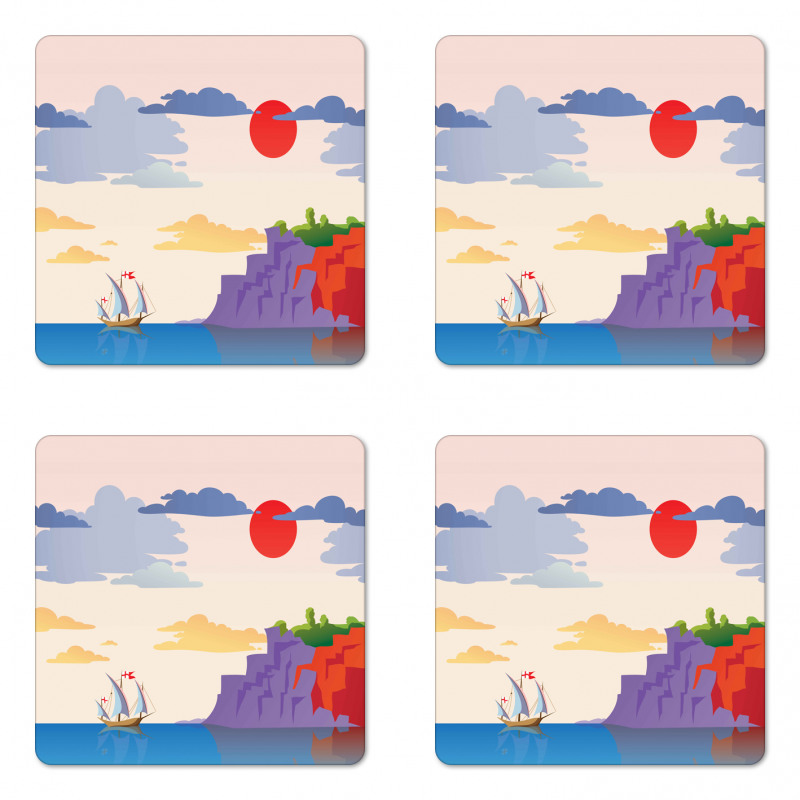 Coastal Landscape Ship Coaster Set Of Four