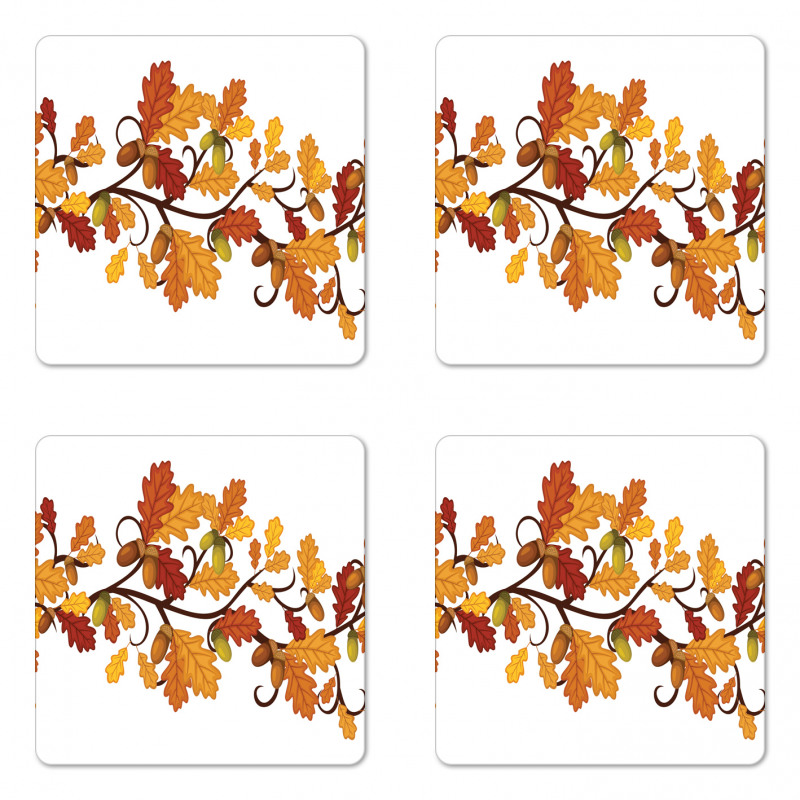 Autumn Oak Leaves and Acorns Coaster Set Of Four