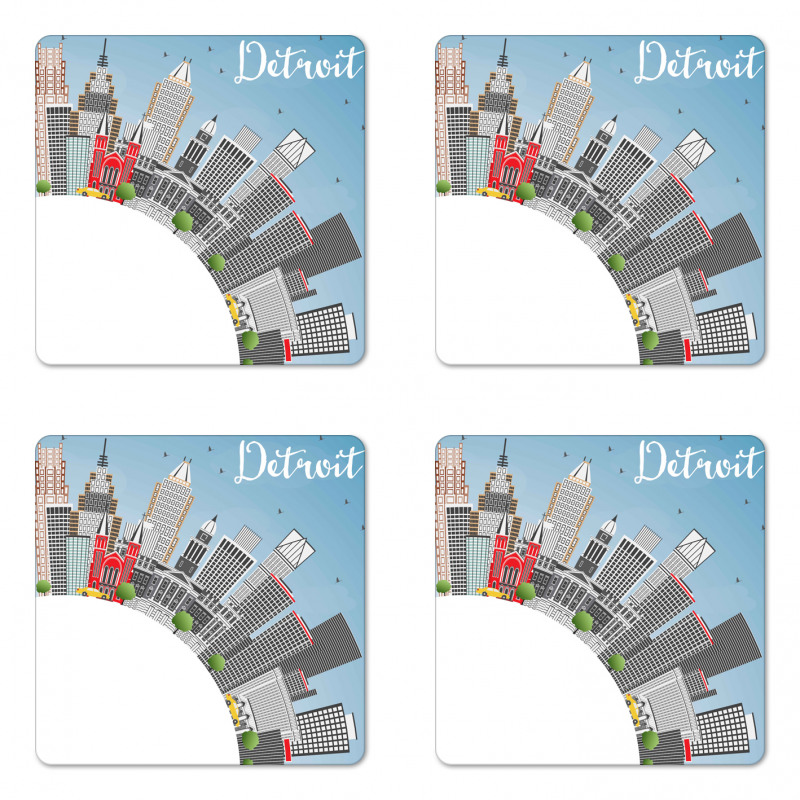 Detroit USA Skyline Art Coaster Set Of Four