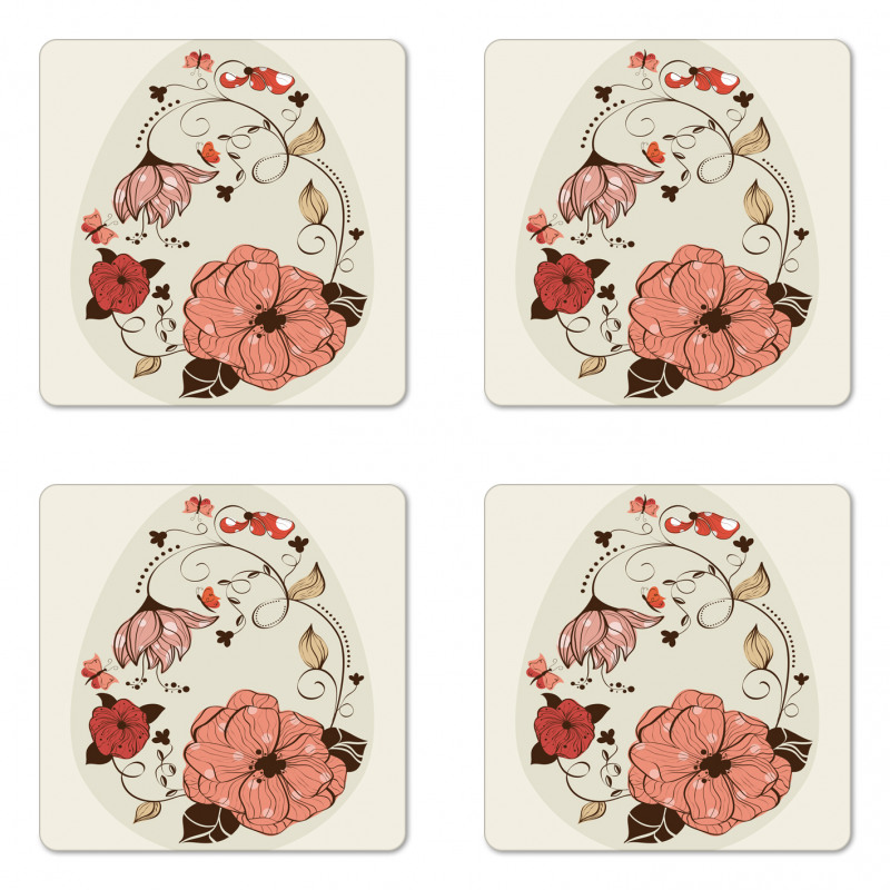 Flowers Ornate Egg Shape Coaster Set Of Four