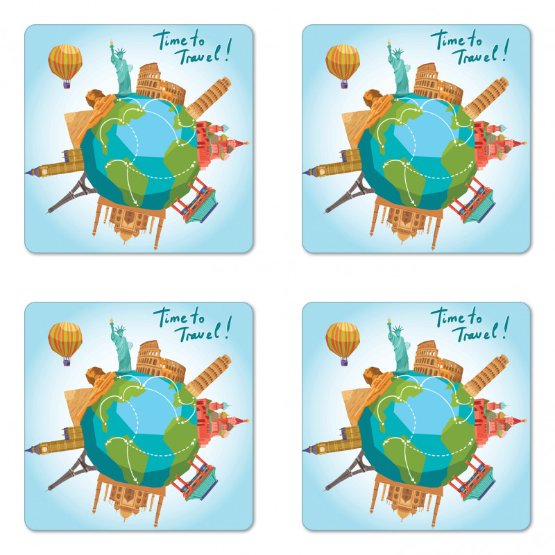 World Landmarks Around Globe Coaster Set Of Four