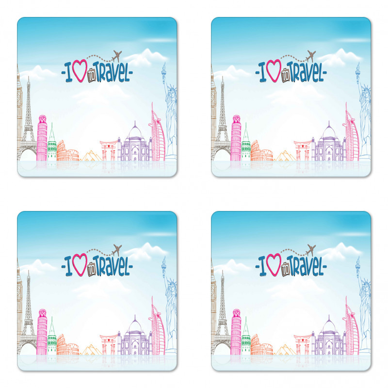 I Love to Travel Words Sky Coaster Set Of Four