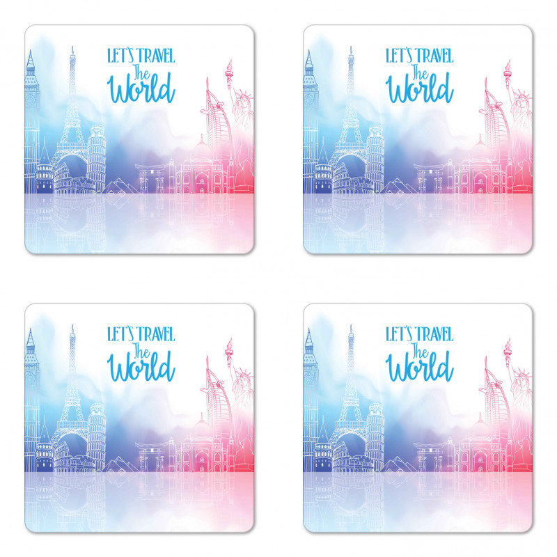 Travel the World Hand Drawn Coaster Set Of Four