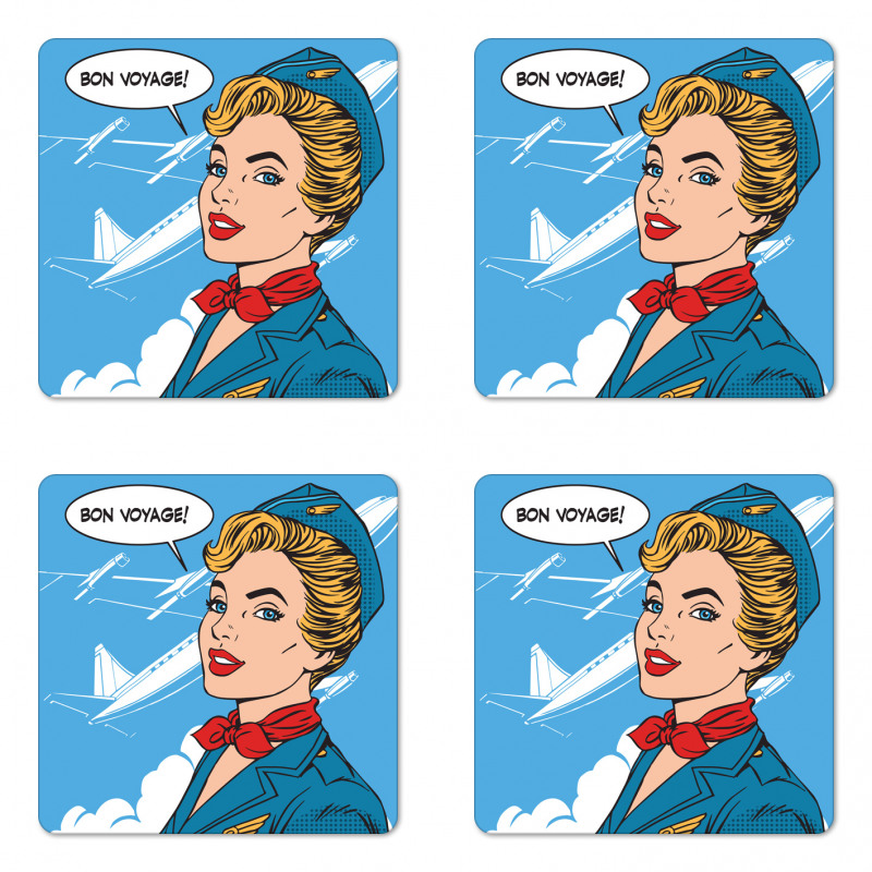 Bon Voyage Stewardess Retro Coaster Set Of Four