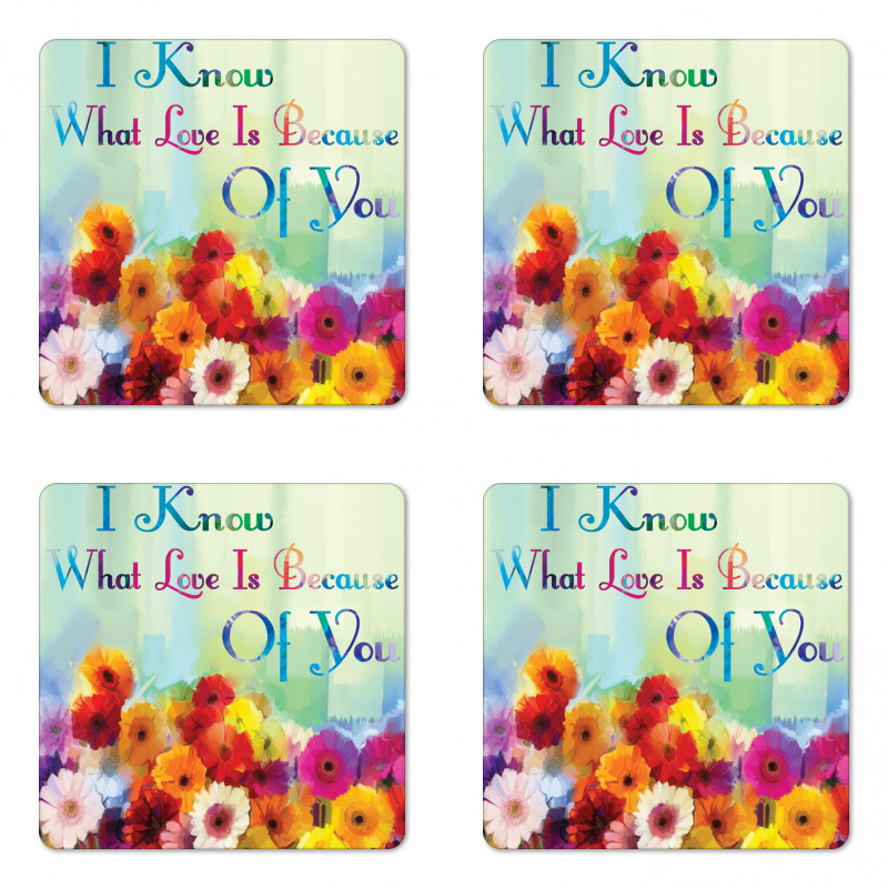 Romantic Words with Flowers Coaster Set Of Four