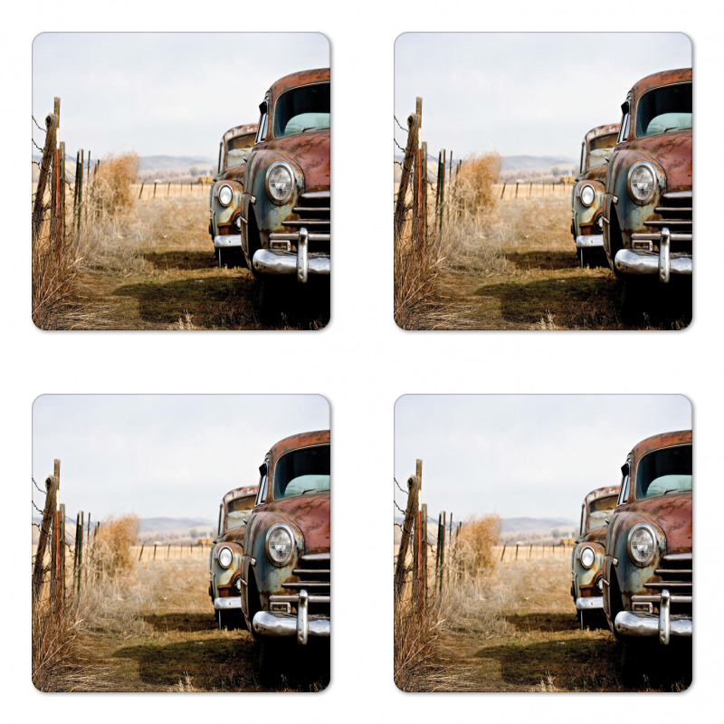 Rusty Trucks Rural View Coaster Set Of Four