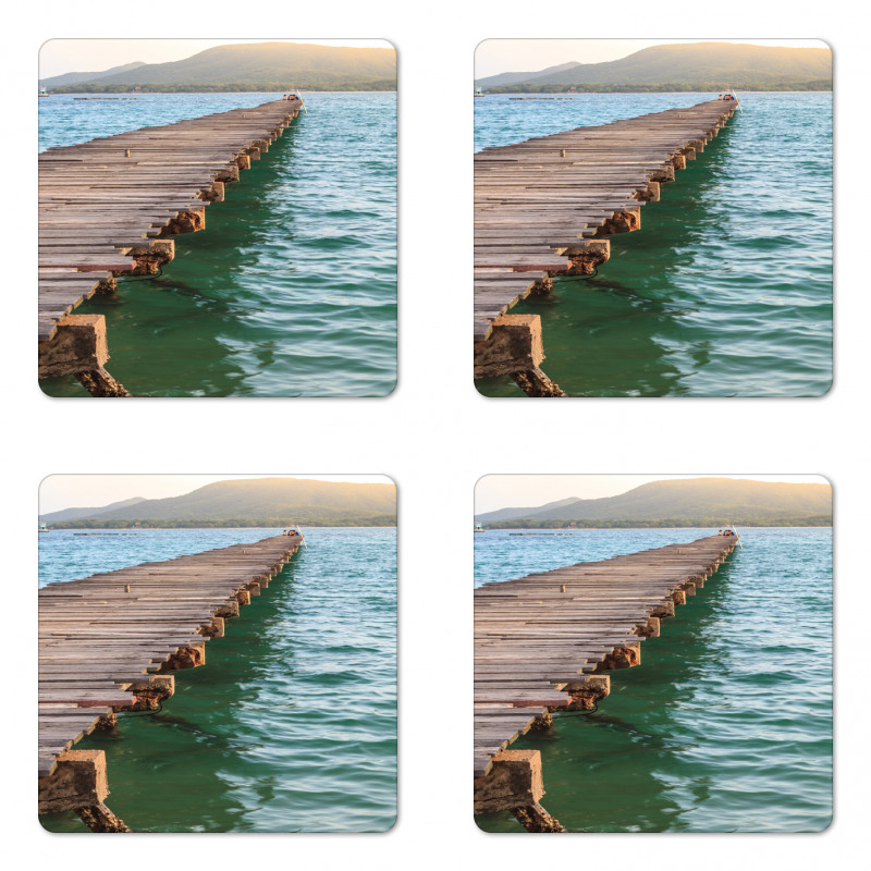 Wood Bridge Pier Sea Coaster Set Of Four