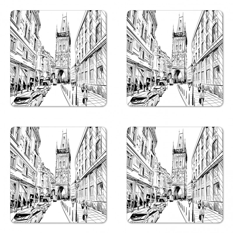 Prague City Sketch Coaster Set Of Four