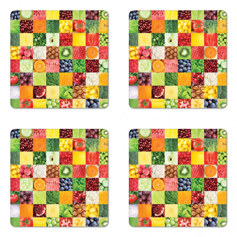 Healthy Fresh Food Squares Coaster Set Of Four