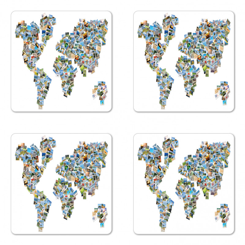 Photos Placed as World Map Coaster Set Of Four