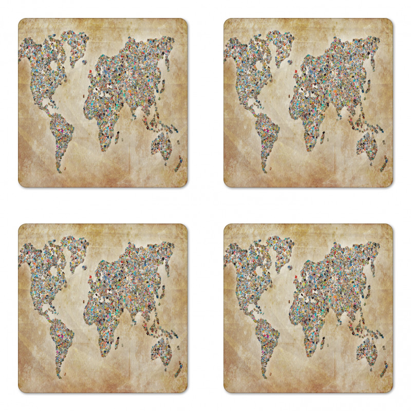 Vintage Collage World Map Coaster Set Of Four