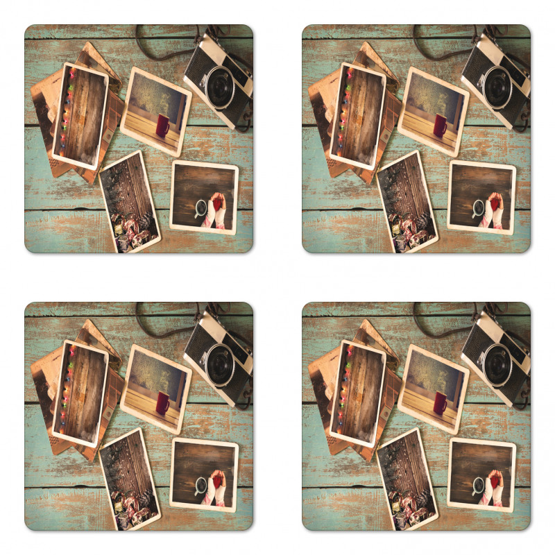 Retro Cozy Christmas Photos Coaster Set Of Four