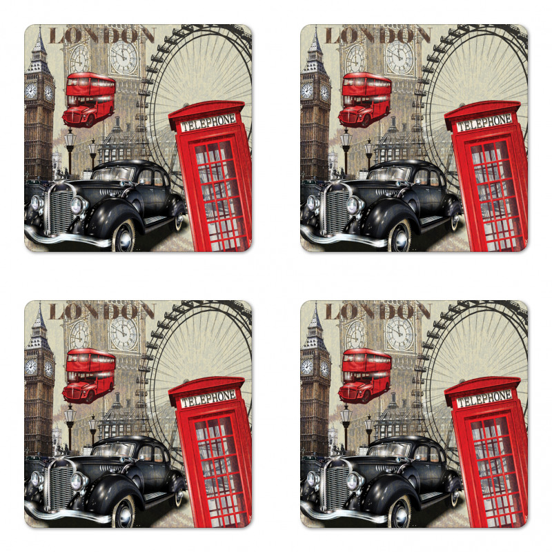 Vintage London Sign Collage Coaster Set Of Four