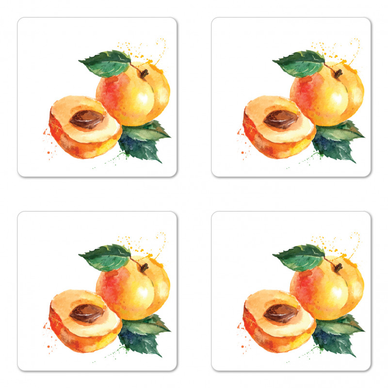 Watercolor Half Apricot Coaster Set Of Four