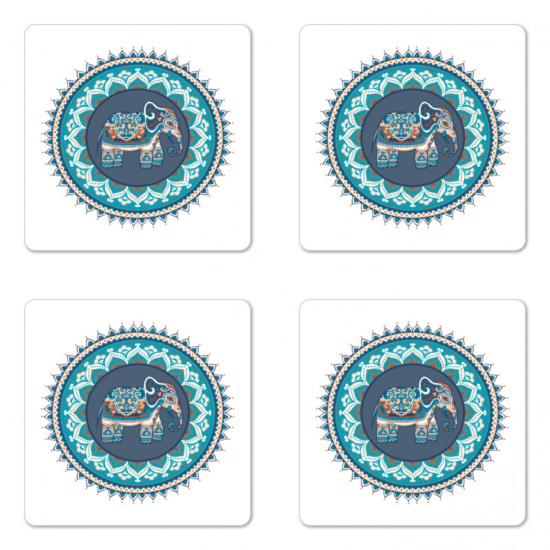 Vivid Glazed Tile Elephant Coaster Set Of Four