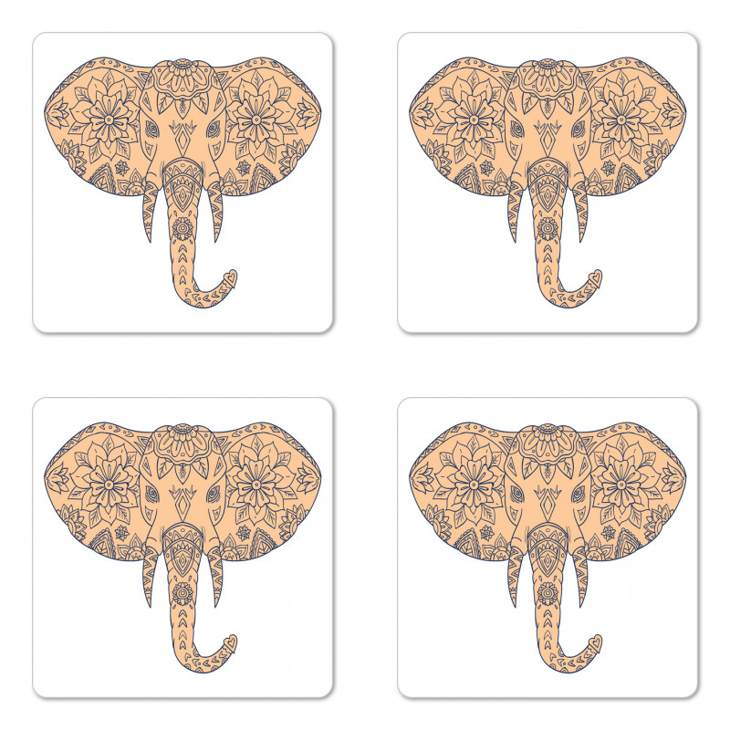 Floral Elephant Head Front Coaster Set Of Four