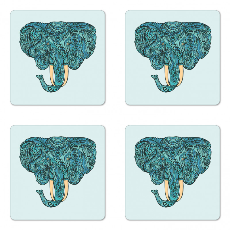 Elephant Head Motif Pattern Coaster Set Of Four