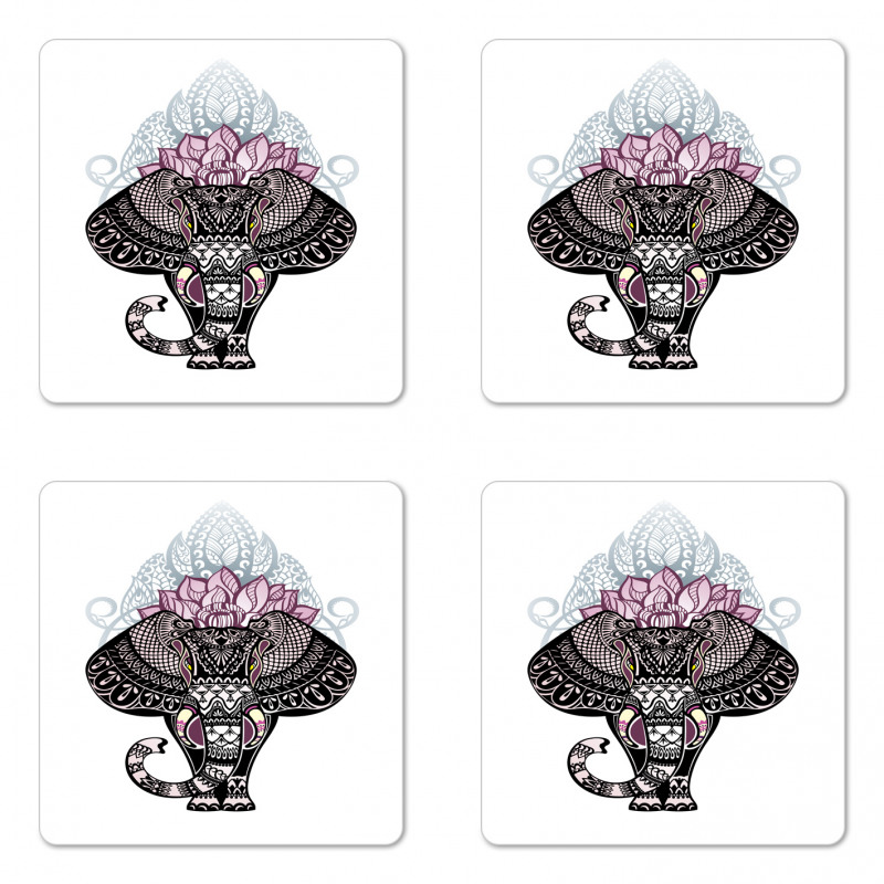 Elephant with Floral Crown Coaster Set Of Four