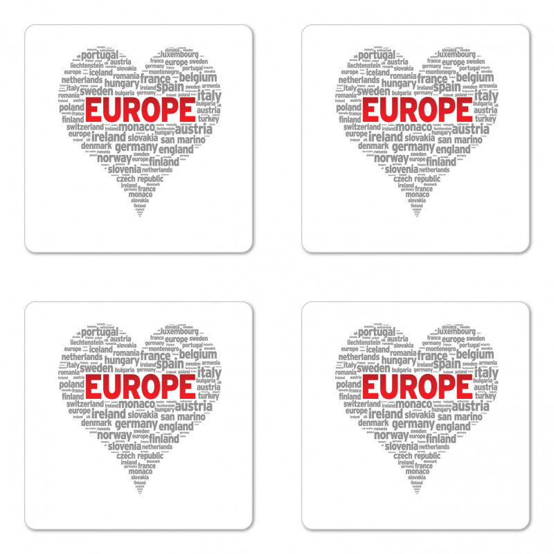 European Country Names Heart Coaster Set Of Four