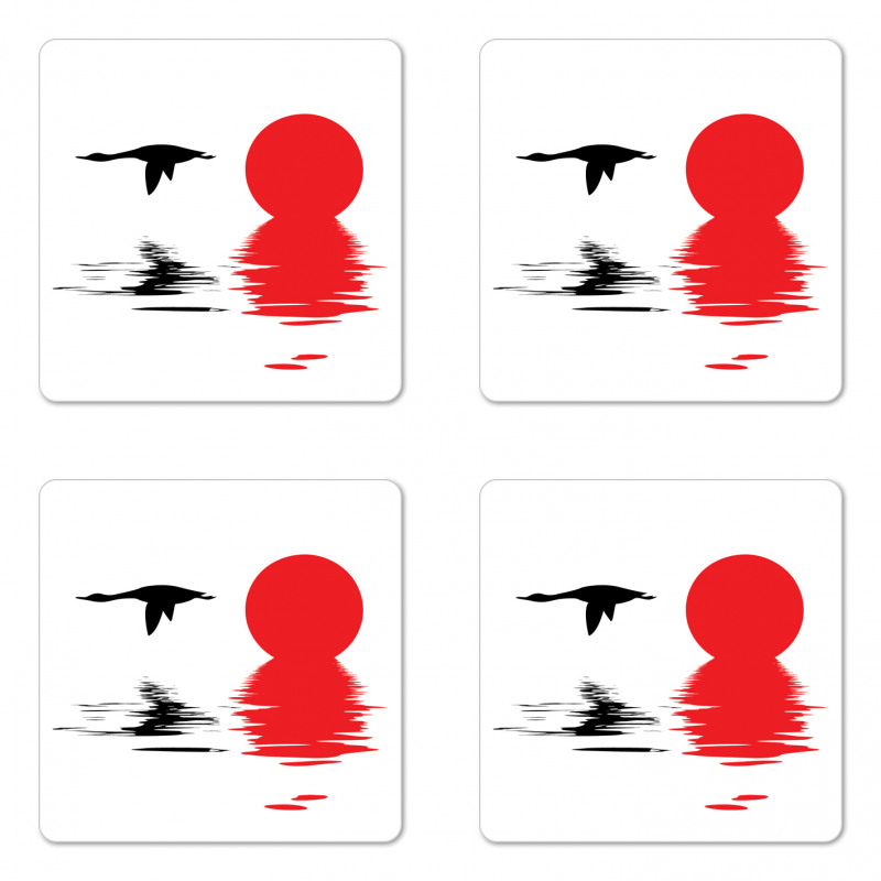 Goose Flying Alone Silhouette Coaster Set Of Four