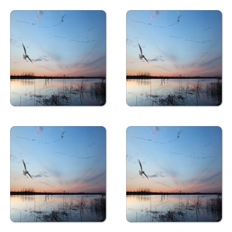 Geese Flying Across Wild Lake Coaster Set Of Four