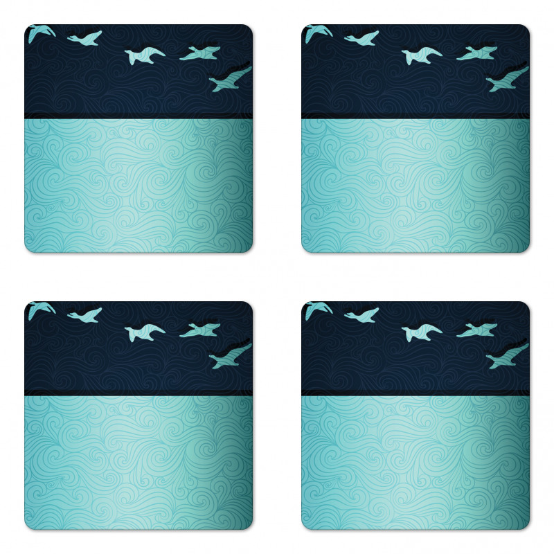 Abstract Birds Curl Ornament Coaster Set Of Four