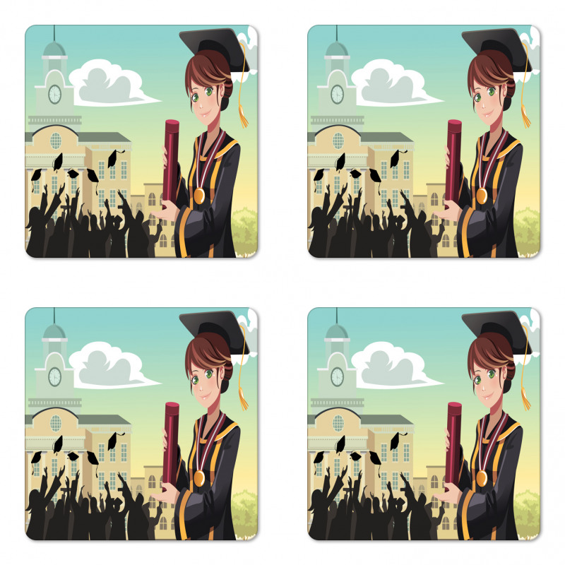 Girl Holding Diploma Coaster Set Of Four