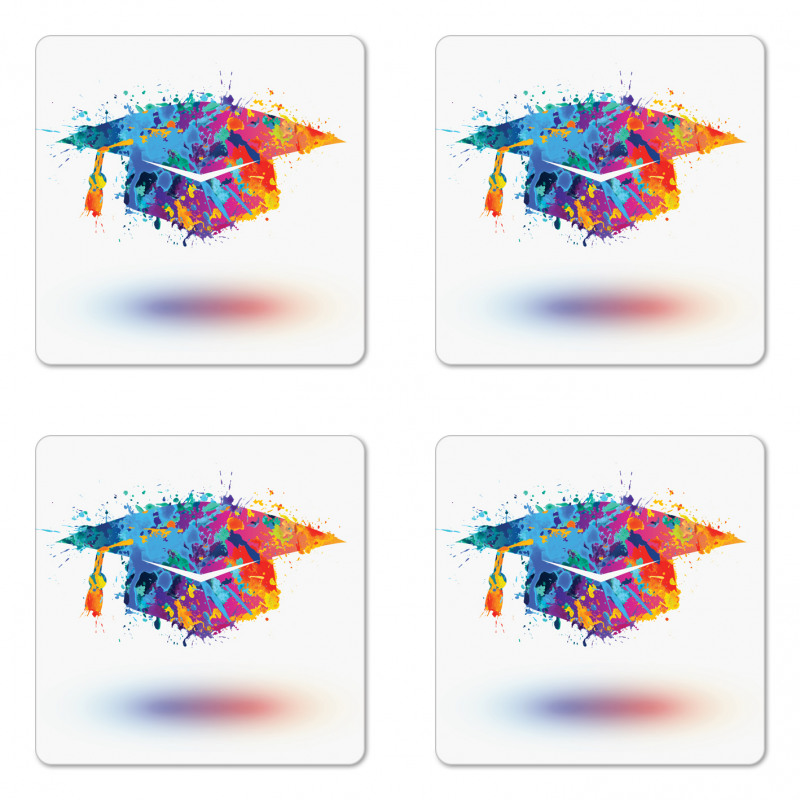 Colorful Cap Paint Blots Coaster Set Of Four