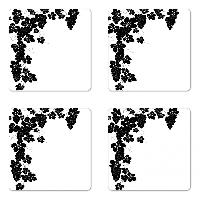 Monochrome Grape and Leafage Coaster Set Of Four