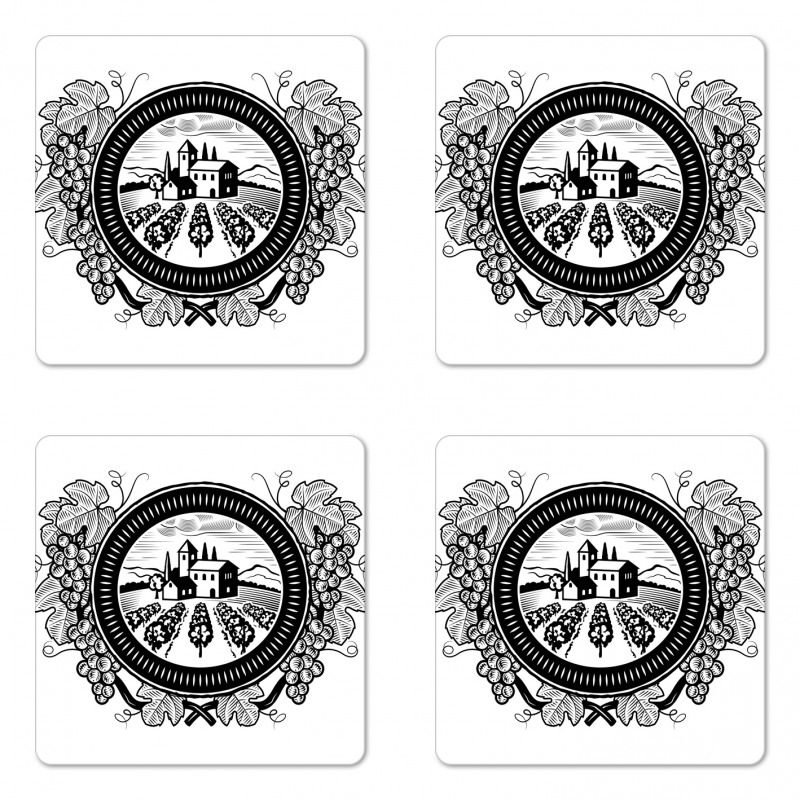 House with Grapeyard in Frame Coaster Set Of Four