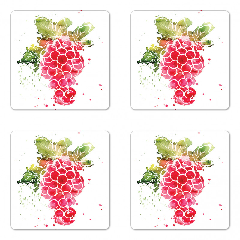 Splashed Watercolor Fruits Coaster Set Of Four