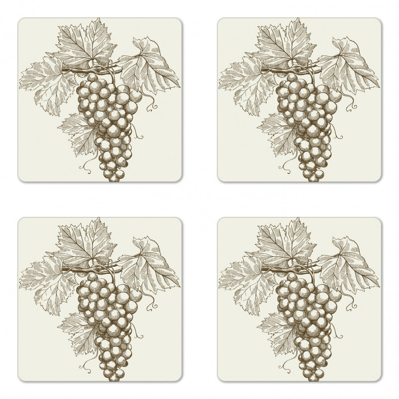 Ripe Fruits on Leafed Branch Coaster Set Of Four