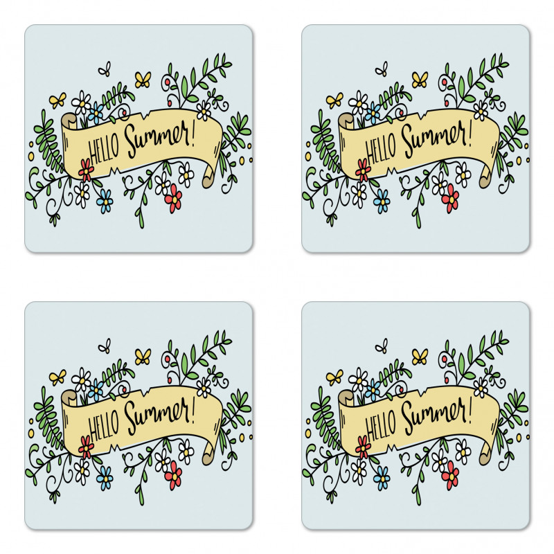 Floral Hello Summer Ribbon Coaster Set Of Four