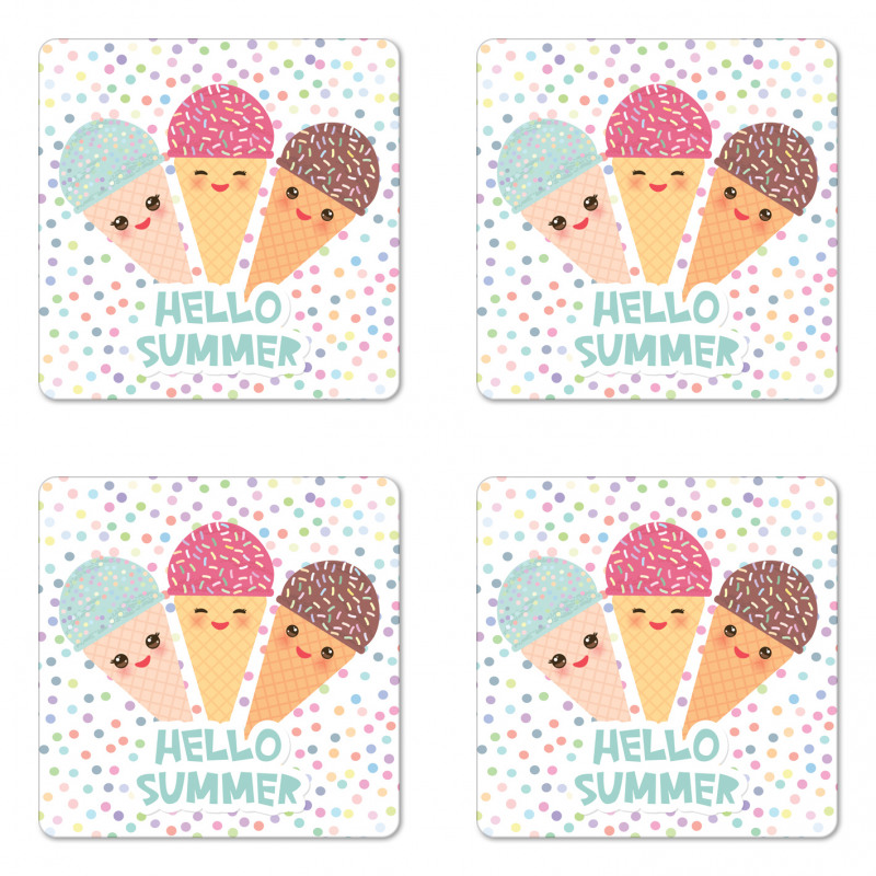 Ice Cream Cone with Dots Coaster Set Of Four