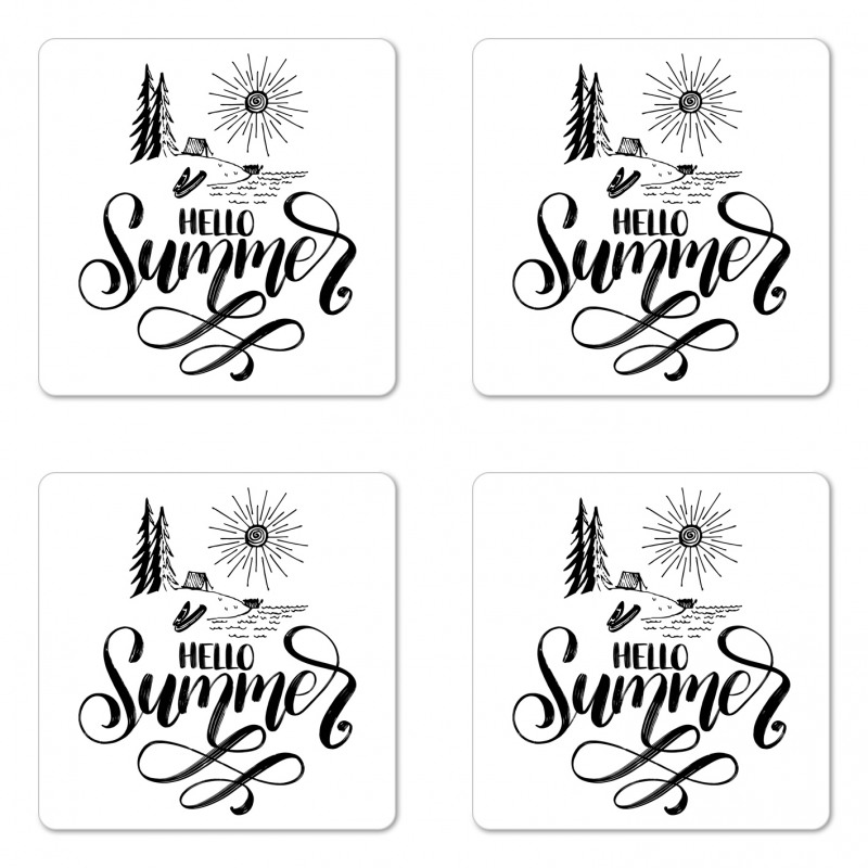 Hello Summer Camping Vacation Coaster Set Of Four