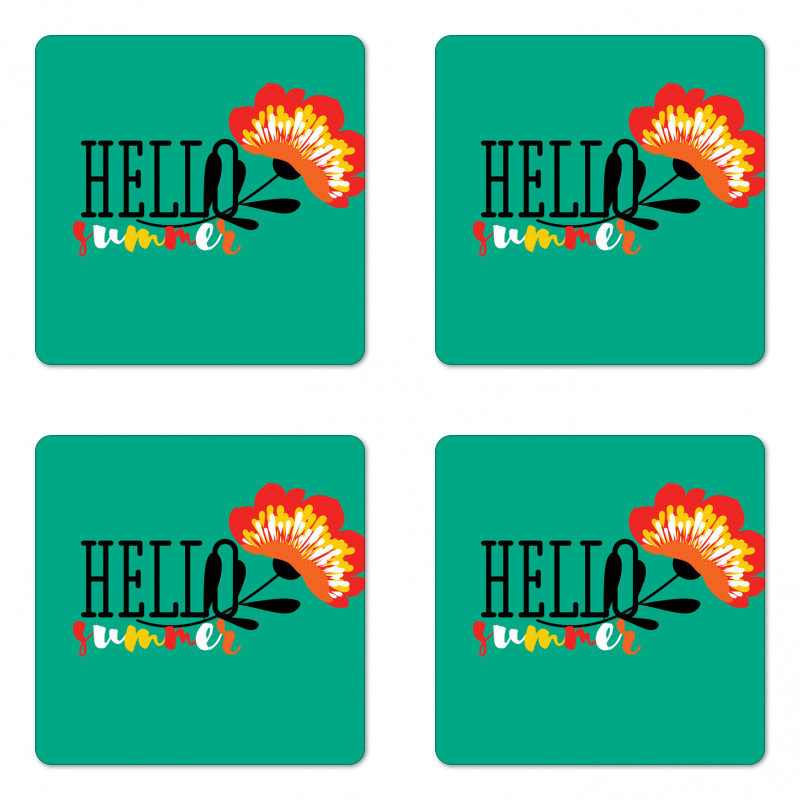 Floral Hello Summer Text Coaster Set Of Four