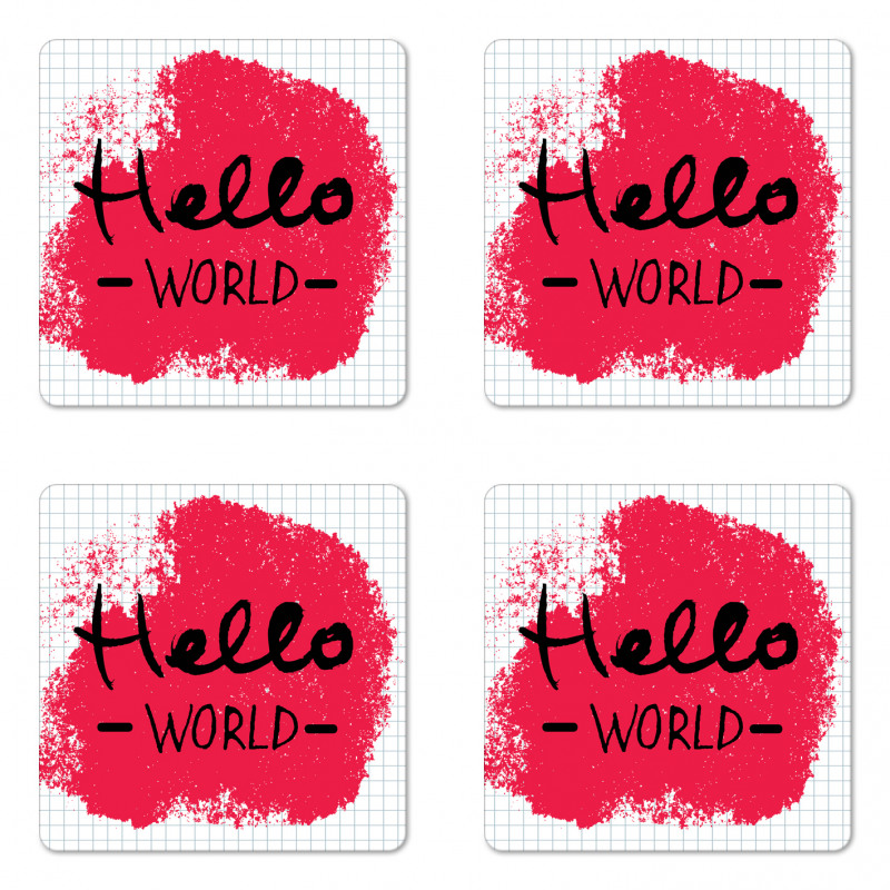 Hello World Calligraphy Art Coaster Set Of Four