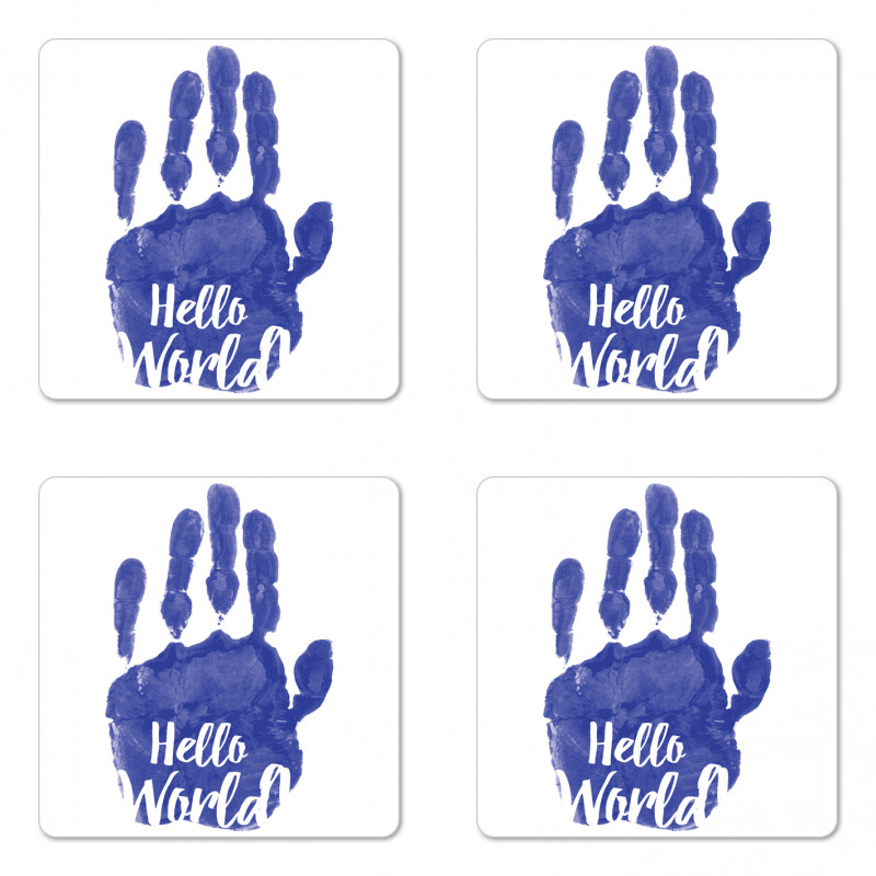 Hello World Color Hand Print Coaster Set Of Four