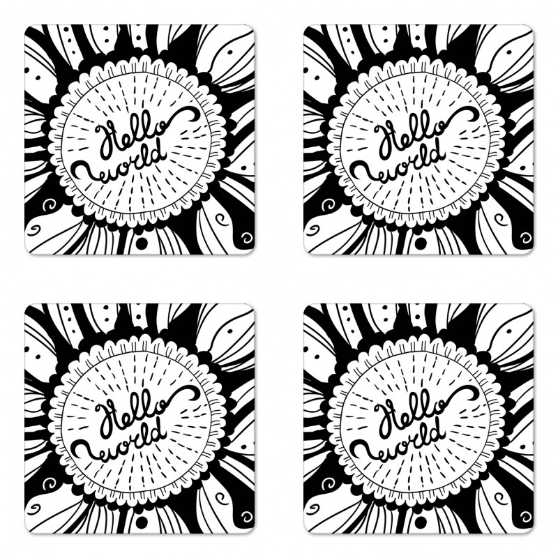 Monochrome Style Hello World Coaster Set Of Four